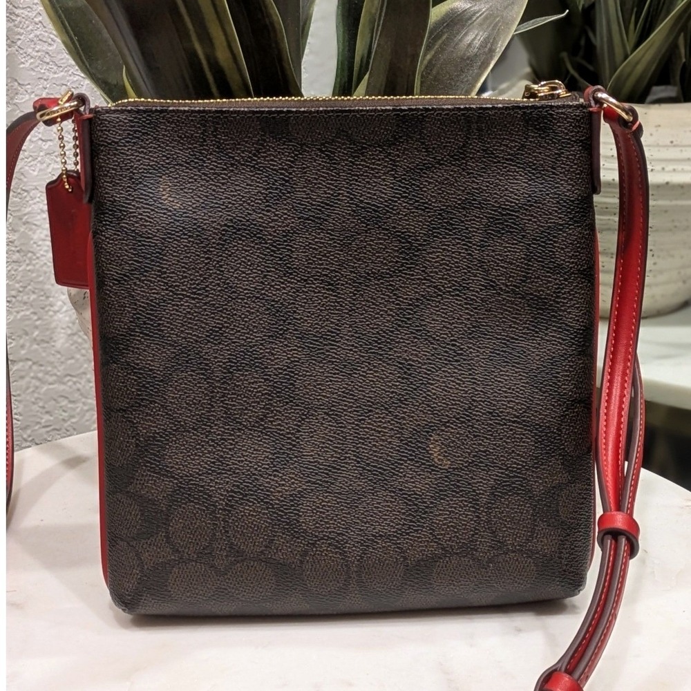 Coach Mini Rowan File Bag and Coach Zip Card Case Walnut w/ Red Trim Authentic - Picture 4 of 16